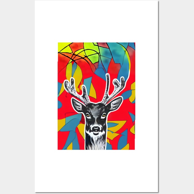 Realistic Deer in the Abstraction Forest Wall Art by thejoyker1986